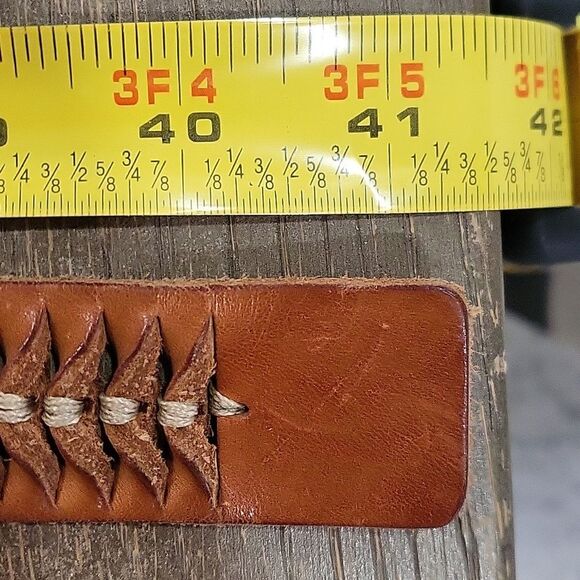 Guess Tan Leather Stitch Braid Belt SZ XL 920003 Silver Tone Solid Brass DOUBLE - Picture 7 of 9